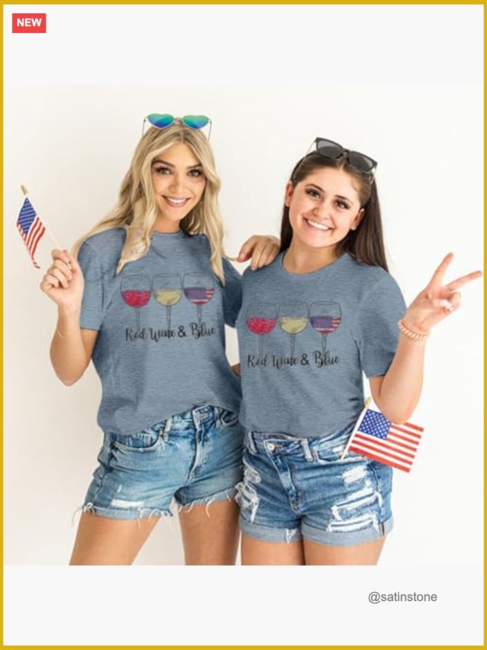 Patriotic American Flag T-Shirt Funny Wine Glass Graphic Tee 4th of July - Picture 3 of 7